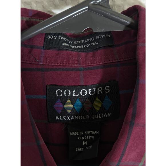 Alexander Julian Colours Shirt M Plaid Long Sleeve Button Front 100% Cotton - Picture 2 of 3